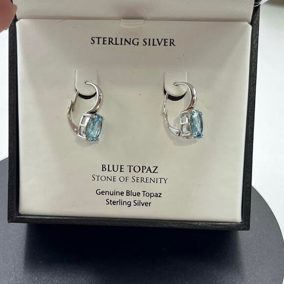 Designer DBJ Stamped Sterling Silver 925 Blue Topaz Lever Back Earrings New - Picture 8 of 12